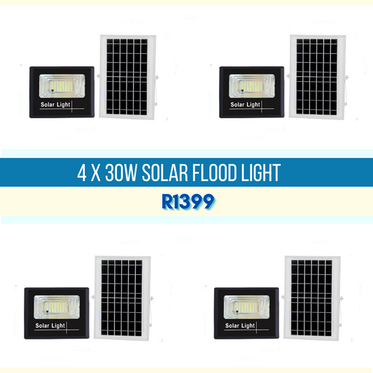 30W Solar Flood Light & Remote Value Pack of 4