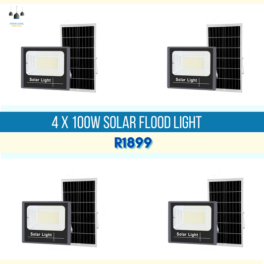 100W Solar Flood Light & Remote Value Pack of 4