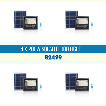 200W Solar Flood Light & Remote Value Pack of 4