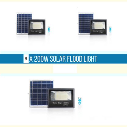 200W Solar Flood Light & Remote Value Pack of 3