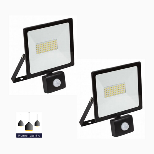 LED Flood Light Twin Pack - 50W Sensor Slim Line Flood Light