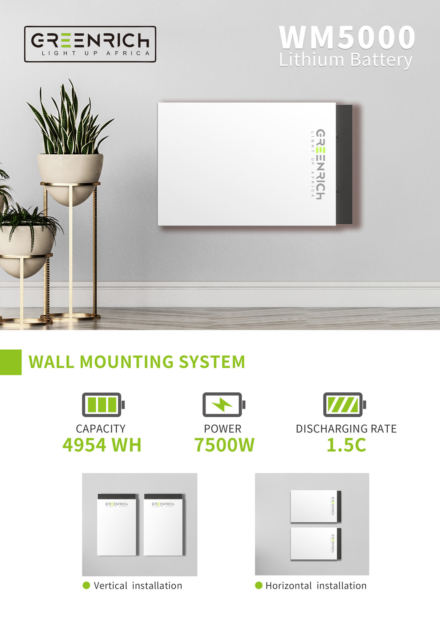 Greenrich WM5000 Lithium Battery (Wall mountable)